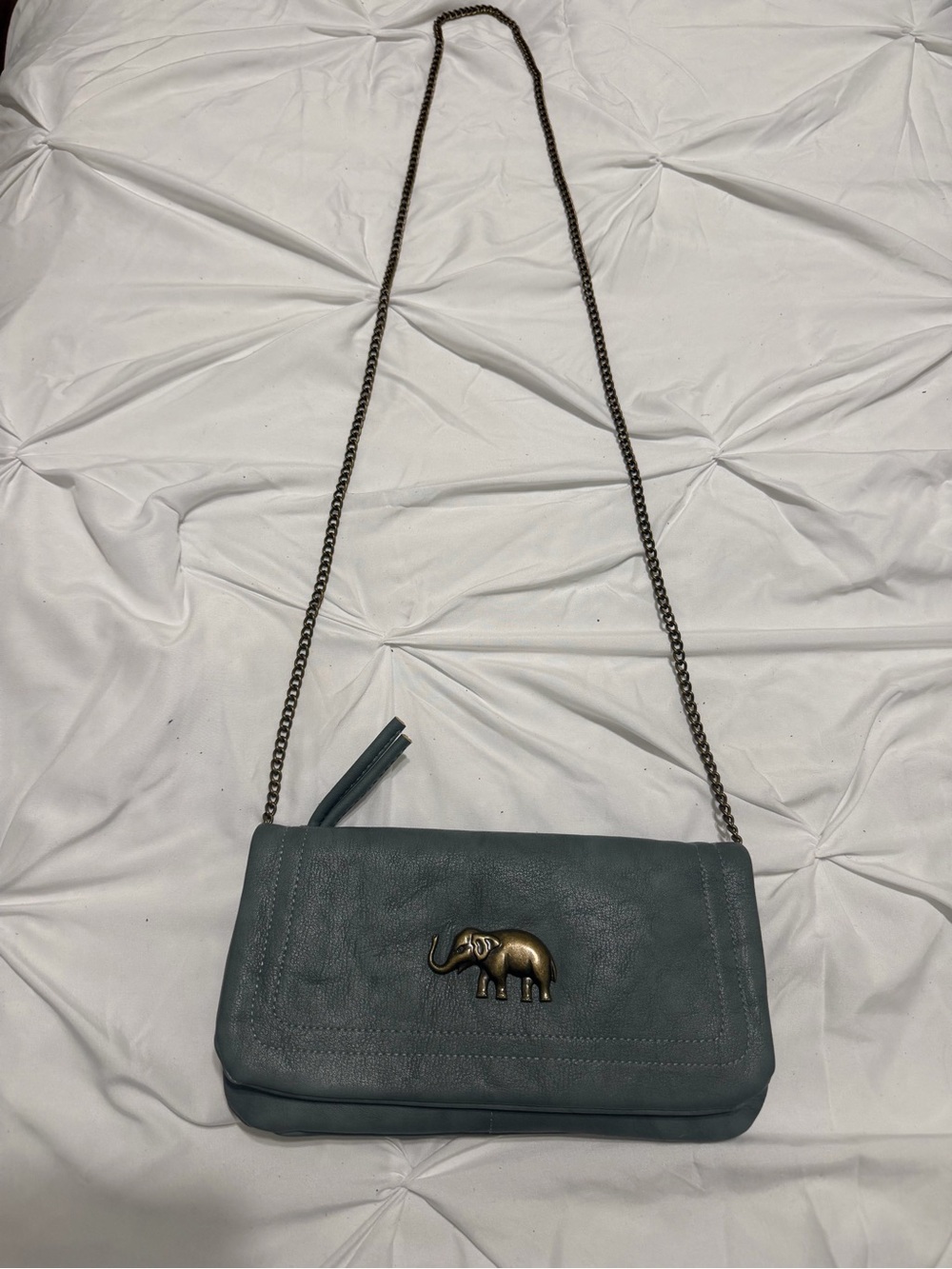 a new day Teal Crossbody Bag with Antique Gold Elephant Accent